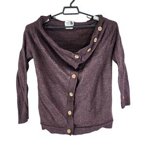 Womens Plum The North Face Wool Cardigan Sweater Hide Away Button Size L